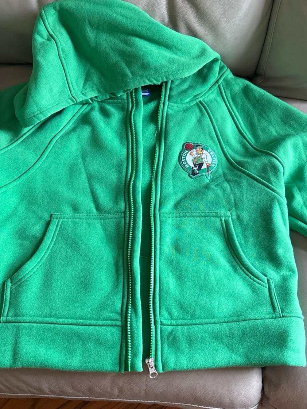 Kids Green Full-Zip Hoodie with Boston Celtics Basketball Patch
